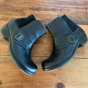 Fly London Black Leather & Suede Ankle Boots With Buckle And Side Zipper